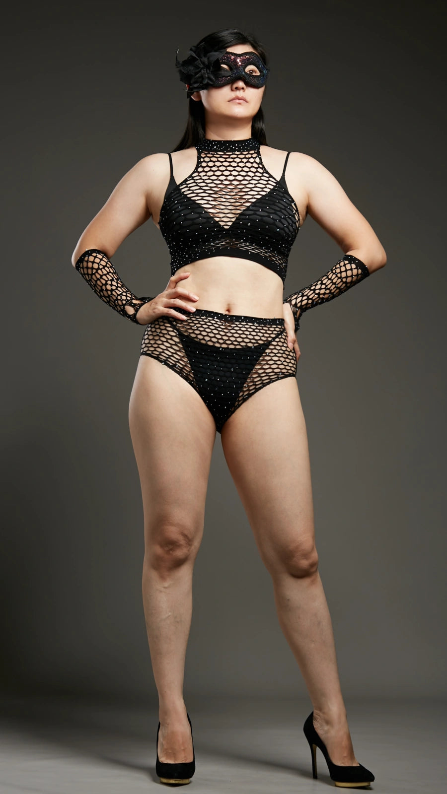 Silhouette Rhinestone Bodysuits - Black