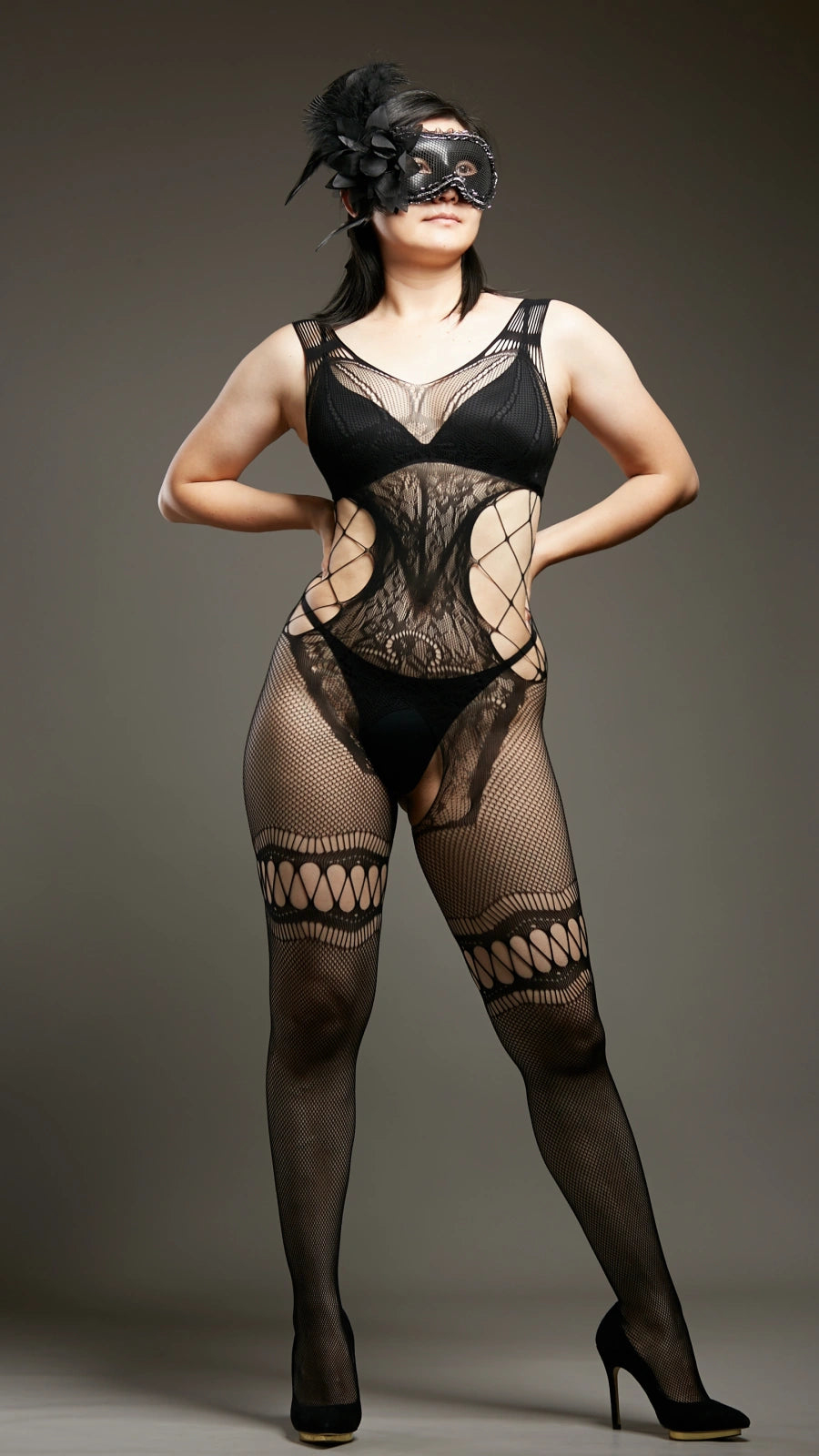 Desert Rose Crotchless Bodystockings - Black