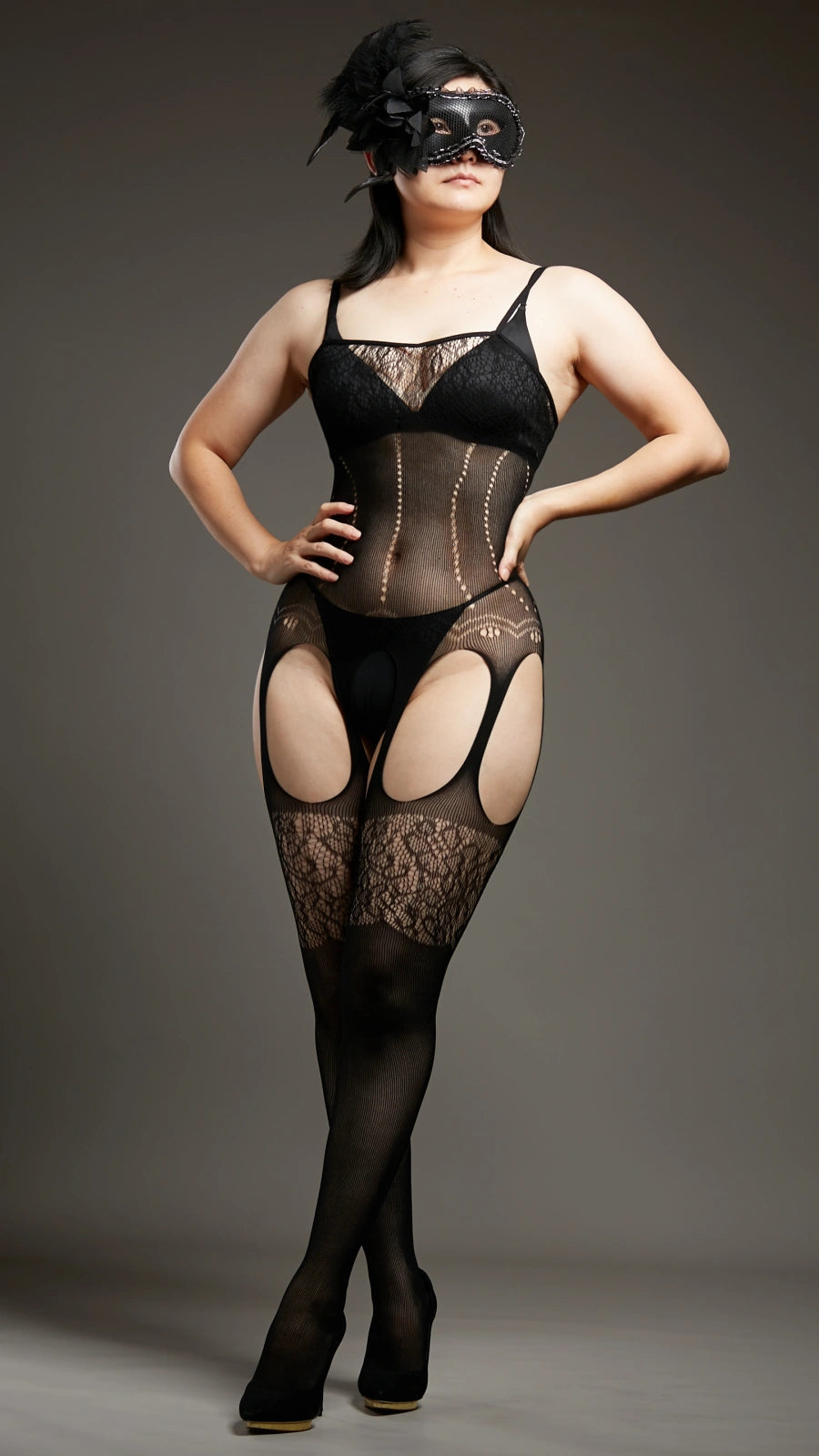 Black Orchid Garter Bodystockings - Black