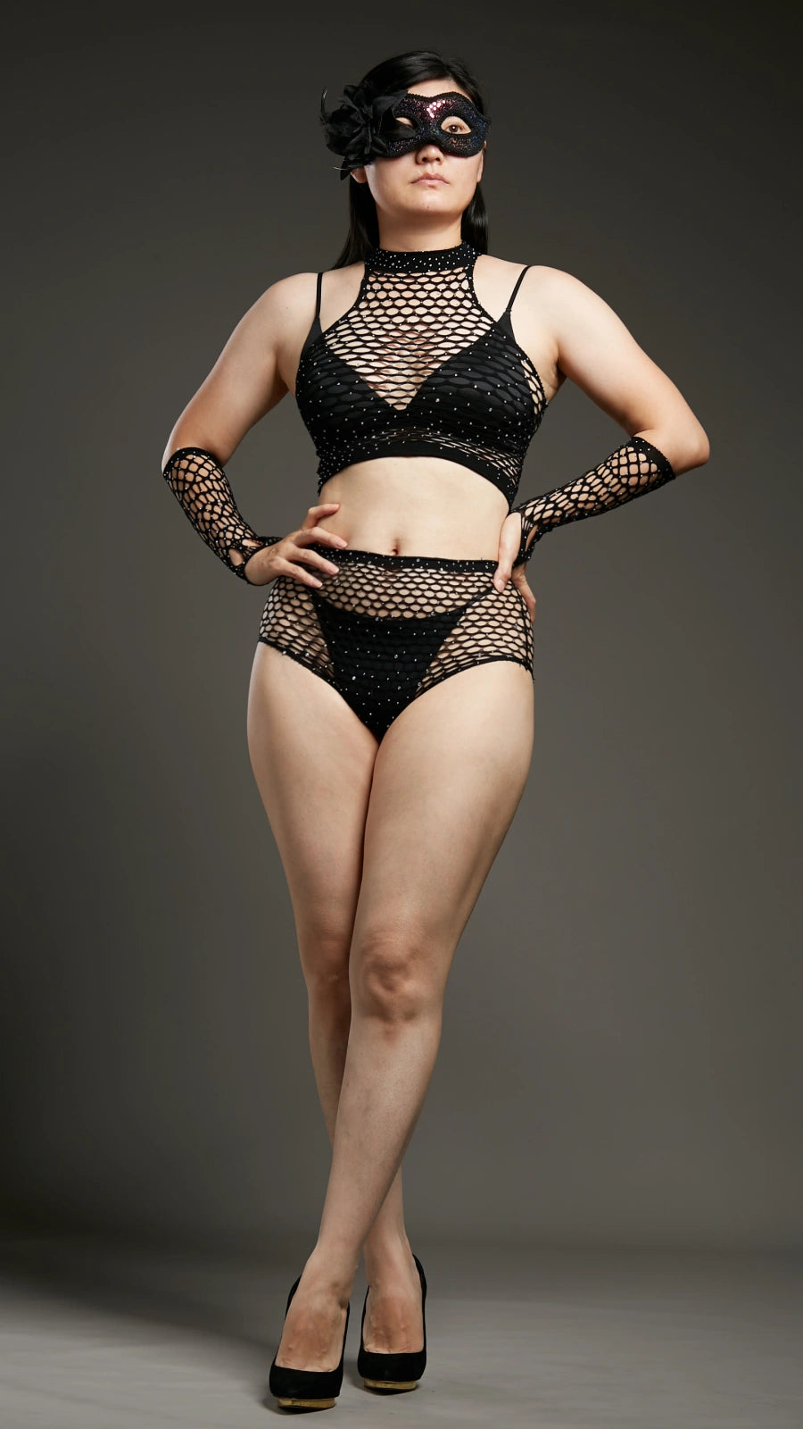 Silhouette Rhinestone Bodysuits - Black