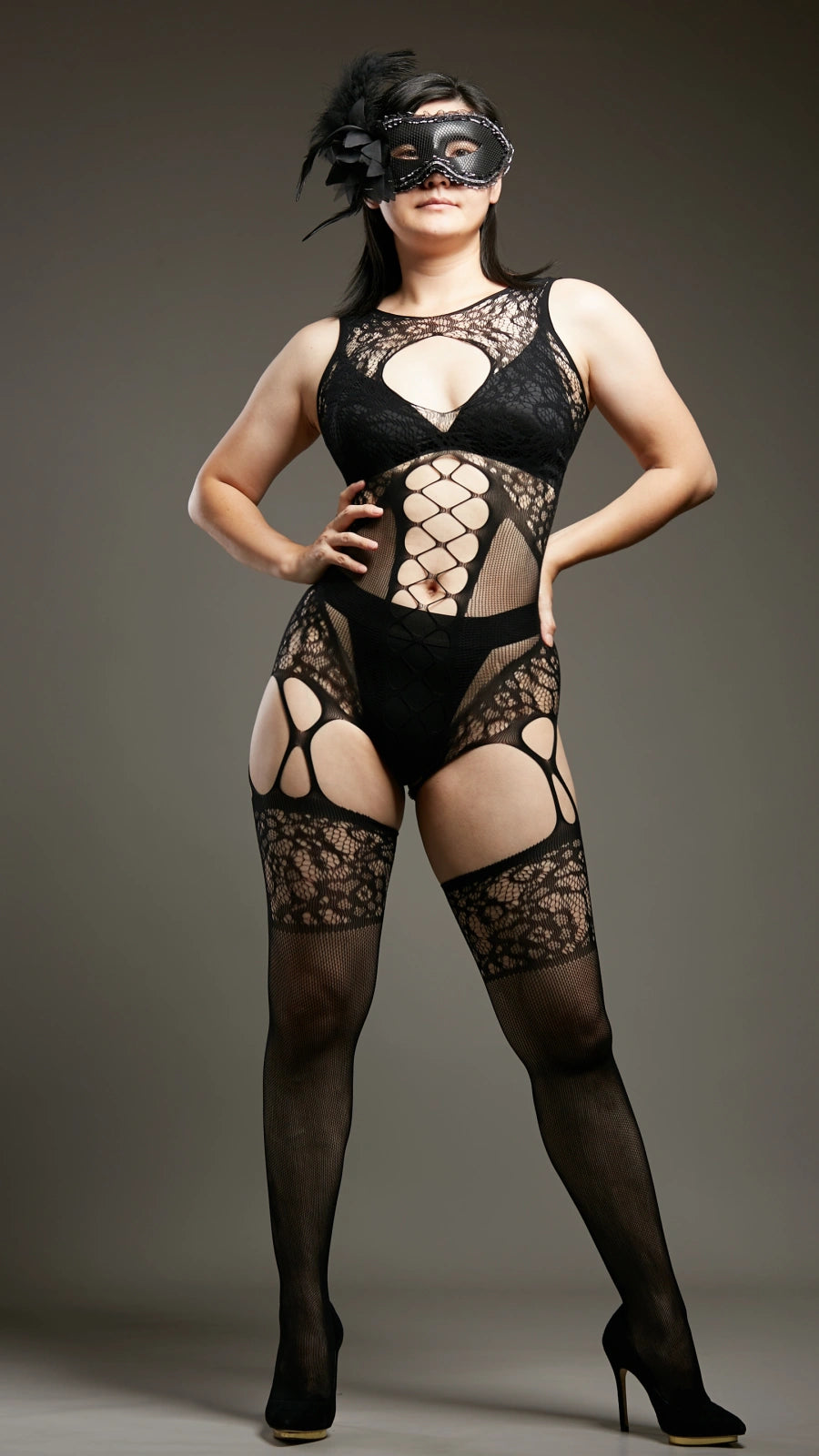 First Kiss Garter Bodystocking - Black