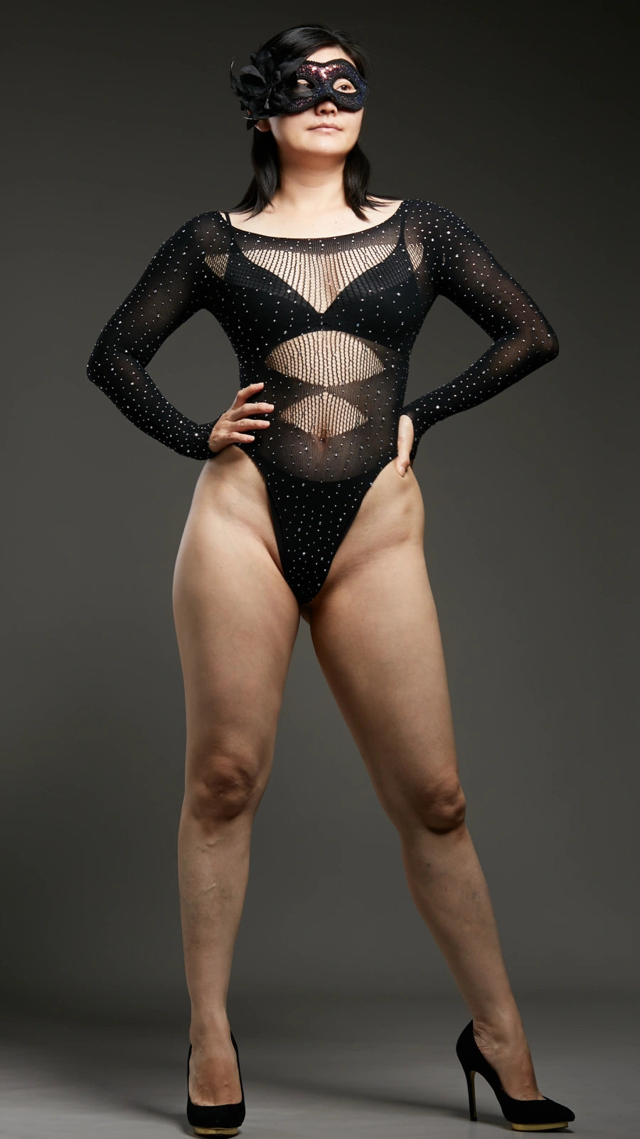 Afterglow Rhinestone Bodysuits - Black