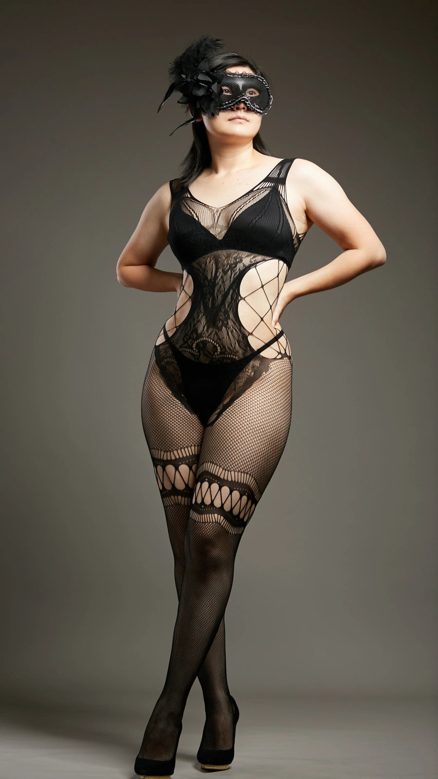 Desert Rose Crotchless Bodystockings - Black