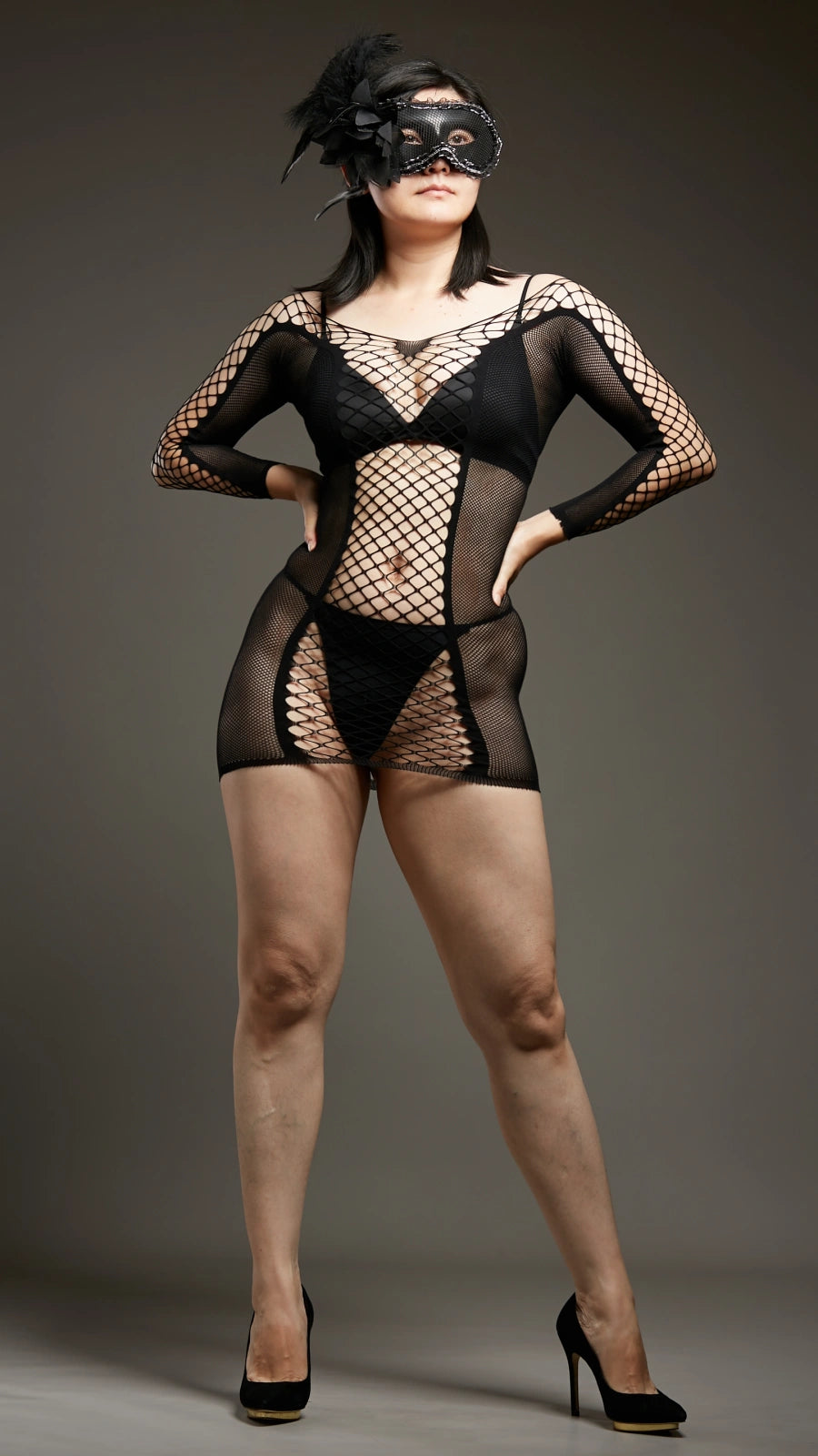 Midnight Mirage Fishnet Babydolls - Black