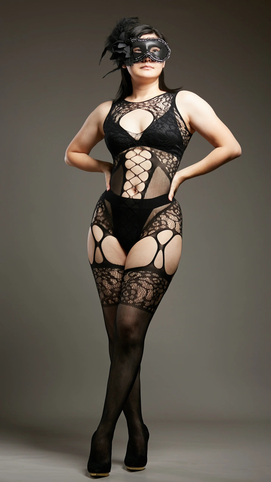 First Kiss Garter Bodystocking - Black
