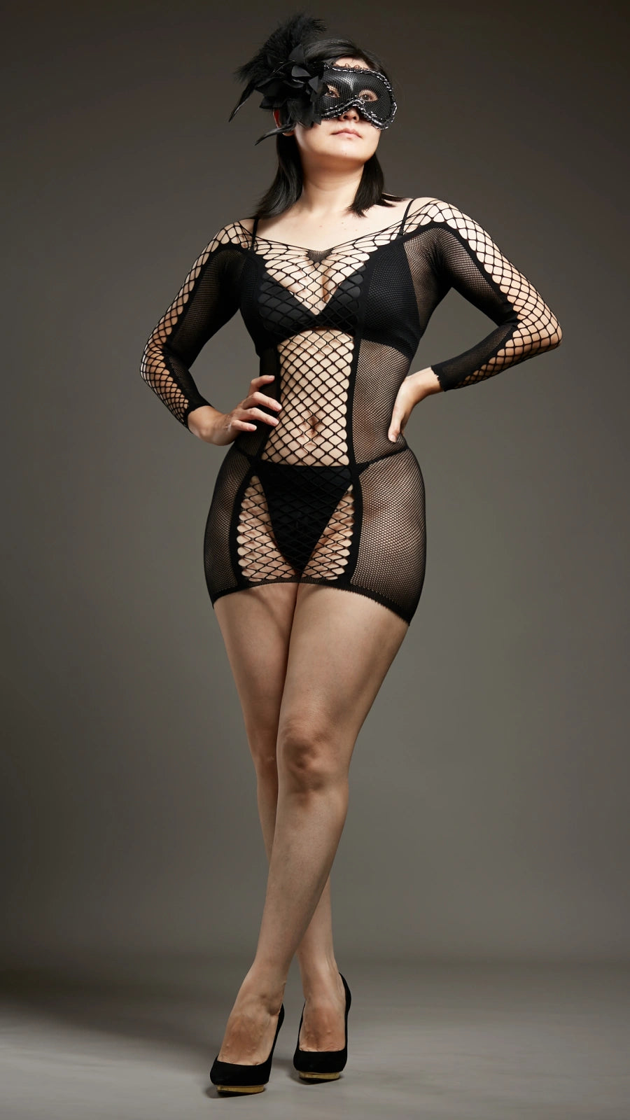 Midnight Mirage Fishnet Babydolls - Black