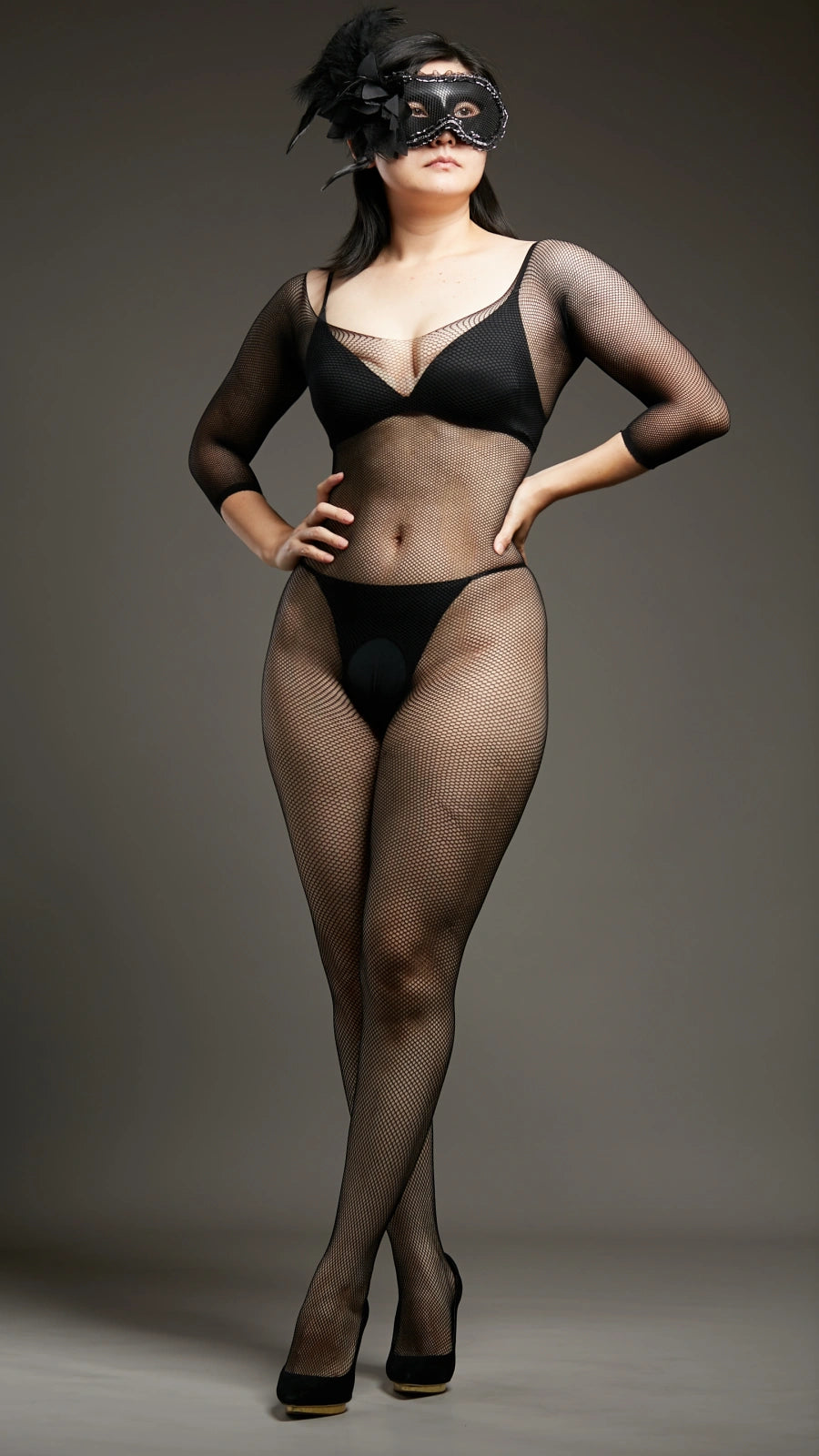 Endless Romance Full Fishnet Crotchless Bodystockings - Black