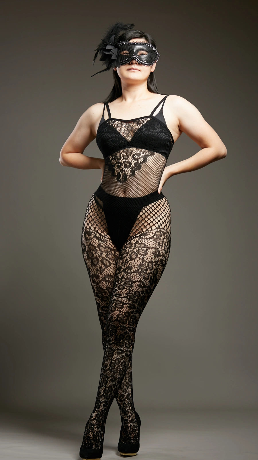 Secret Garden Crotchless Bodystocking - Black